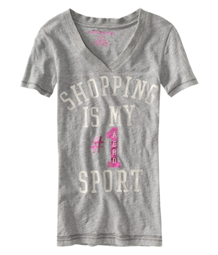 Aeropostale Womens V-neck Shopping Is My Favorite Graphic T-Shirt lththrgray XL
