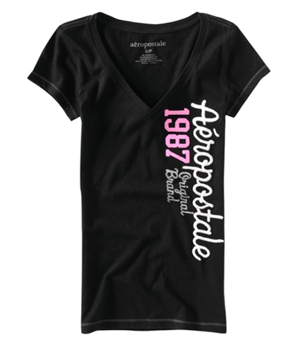 Aeropostale Womens 1987 Glitter Graphic T-Shirt black XL