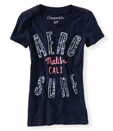 Aeropostale Womens Sequine Malibu Cali Surf Graphic T-Shirt 404 XS