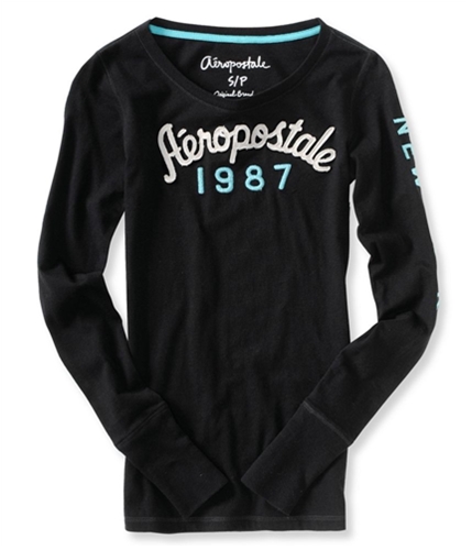 Aeropostale Womens Long Sleeve Embroidered 1987 Graphic T-Shirt black S