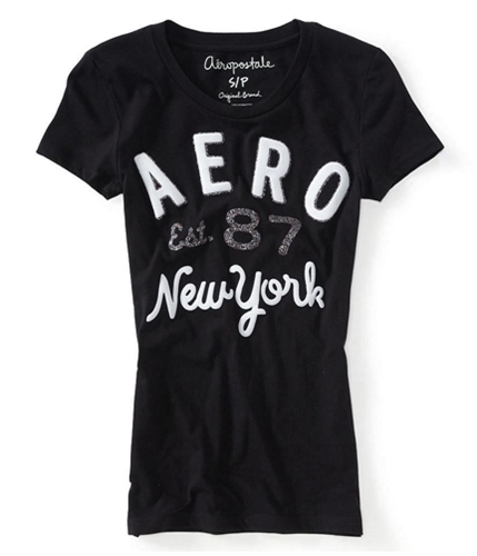 Aeropostale Womens Glitter Aero 87 Puff Paint Graphic T-Shirt 001 XS