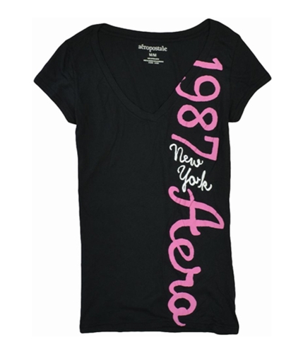 Aeropostale Womens New York Aero V-neck Graphic T-Shirt black M