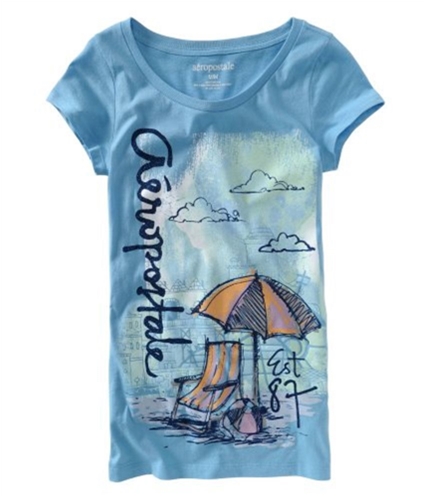 Aeropostale Womens Sparkle Beach Graphic T-Shirt moodblue XS