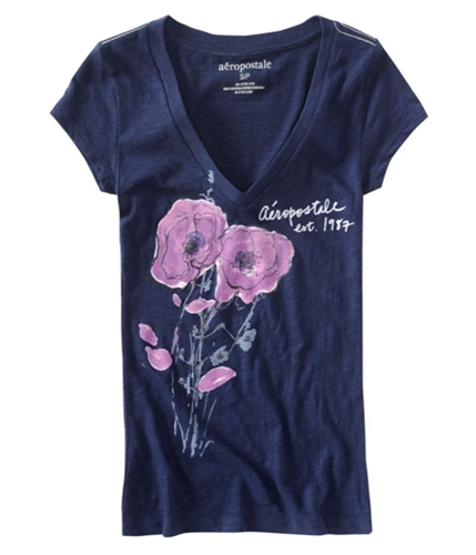 Aeropostale Womens Glitter Floral Est 1987 Graphic T-Shirt navyniblue M