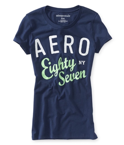 Aeropostale Womens Sparkle Glittery Crew-neck Graphic T-Shirt navyni XS