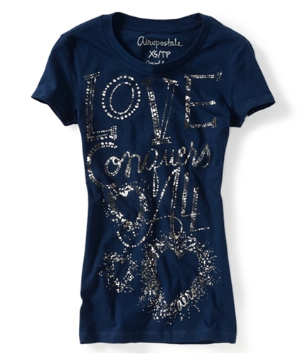 Aeropostale Womens Xoxo Graphic T-Shirt navyni XS