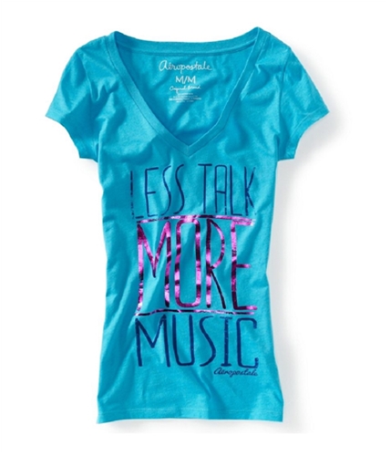 Aeropostale Womens Less Talk More Music V-neck Graphic T-Shirt 425 S