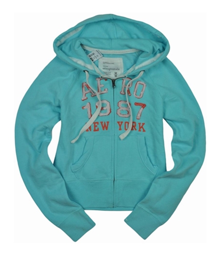 Aeropostale Womens Zip Up Aero 1987 Hoodie Sweatshirt waterdaqua M