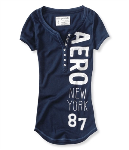Aeropostale Womens New York Henley Shirt navyni L