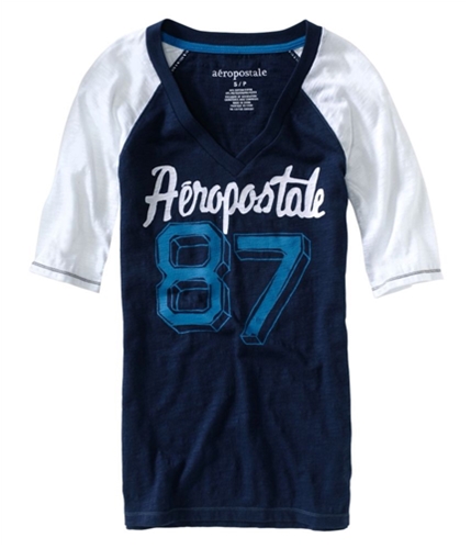 Aeropostale Womens #87 Athletic V-neck Graphic T-Shirt navyniblue XS