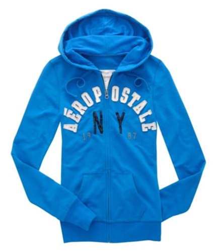 Aeropostale Womens Embroidered Ny Hoodie Sweatshirt seablue XS