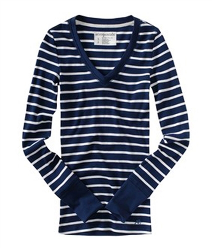 Aeropostale Womens Long Sleeve V-neck Stripe Knit Sweater navyniblue XS
