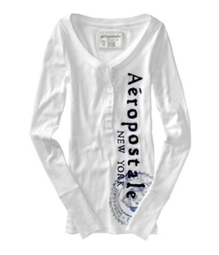 Aeropostale Womens Stretch Henley Shirt bleachwhite XS