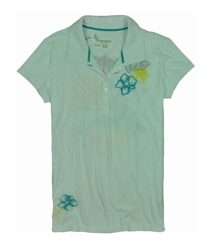 Aeropostale Womens Floral Embroidered Polo Shirt bleachwhite XL