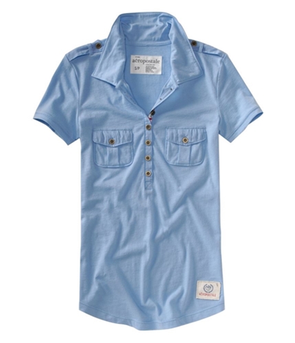 Aeropostale Womens Sleeve 2 Pocket Polo Shirt crystalblue S