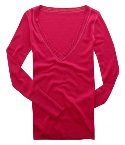 Aeropostale Womens Solid V-neck Long Sleeve Knit Sweater pinkbl M