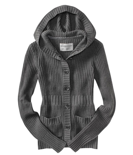 Aeropostale Womens Knit Button Down Hooded Sweater mediumgray XS