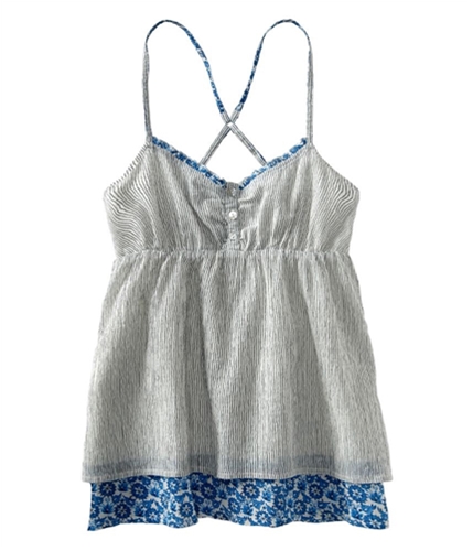 Aeropostale Womens Stripe Floral Hem Henley Cami Tank Top navyni S