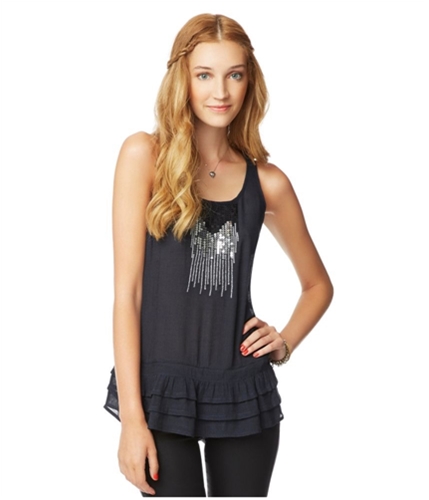 Aeropostale Womens Semi Sheer Sequin Front Tank Top 404 XS