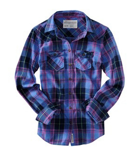Aeropostale Womens Plaidfront Pocket Button Up Shirt navyniblue XS
