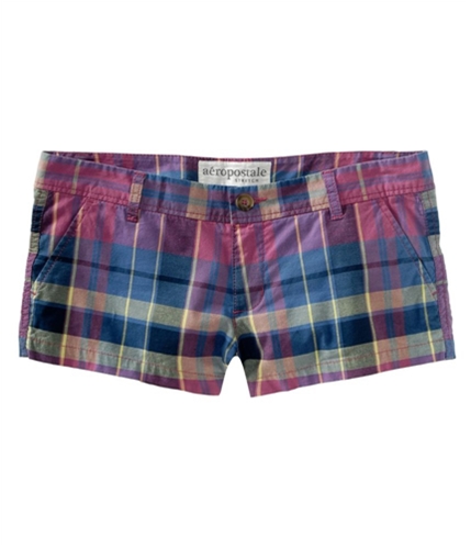 Aeropostale Womens Lightweight Plaid Khaki Casual Chino Shorts pinkcr 7/8
