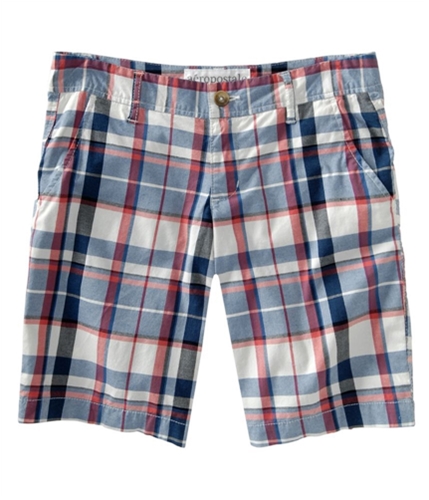 Aeropostale Womens Plaid Slant Pocket Walking Casual Mini Shorts cadet 0