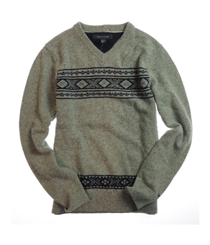 Tommy Hilfiger Mens Collin Fairisle V Neck Knit Sweater gray S
