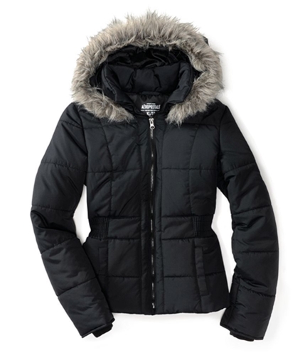 Aeropostale Womens Faux Fur Lined Puffer Jacket black XS