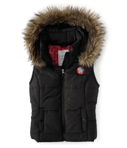 Aeropostale Womens Fur Lined Puffer Vest black XS