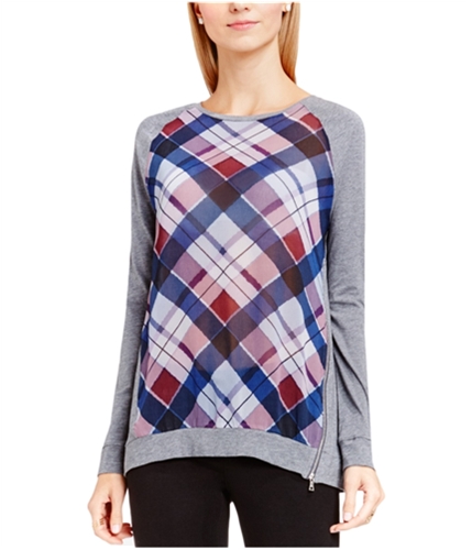 Vince Camuto Womens Plaid Pullover Blouse medhtrgrey XL