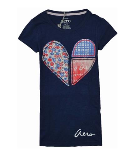 Aeropostale Womens Embroidered Heart Graphic T-Shirt navyblue XS