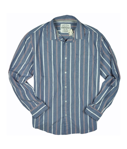 Aeropostale Mens Stripe Pocket Button Up Shirt bluedu XL