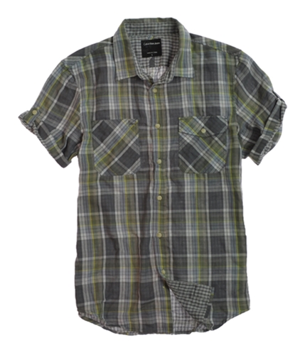 Calvin Klein Mens Lined Plaid Ss Button Up Shirt opspaleslate L