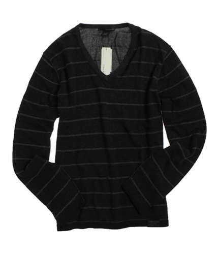 Calvin Klein Mens Stripe V-neck Knit Sweater black M