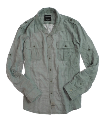 Calvin Klein Mens Safari Roll- Long Sleeve Button Up Shirt quarrygrey 2XL