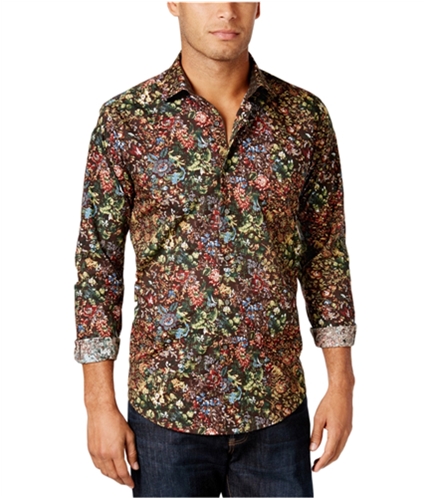 Tallia Mens Floral Button Up Shirt brownfloral XL