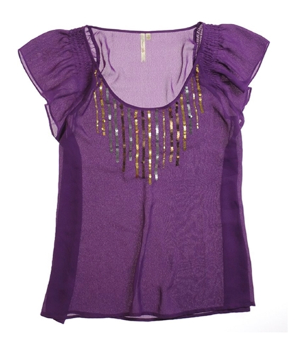 Petticoat Alley Womens Sequine Design Pullover Blouse purple L