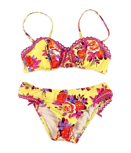 Betsey Johnson Womens Floral 2 Piece Bikini yellowfloral XS