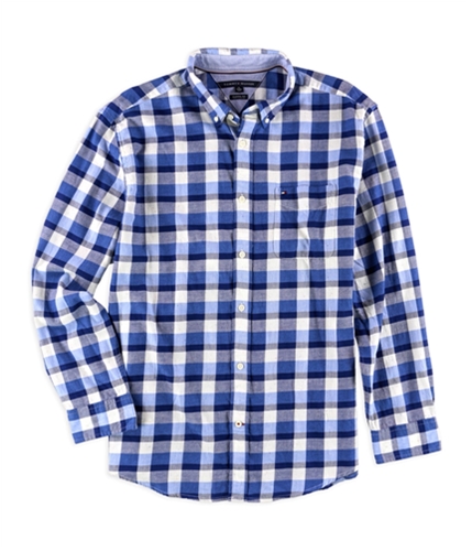 Tommy Hilfiger Mens Splatter Plaid Button Up Shirt bluemulti XL