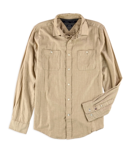 Tommy Hilfiger Mens Herringbone Button Up Shirt camel M