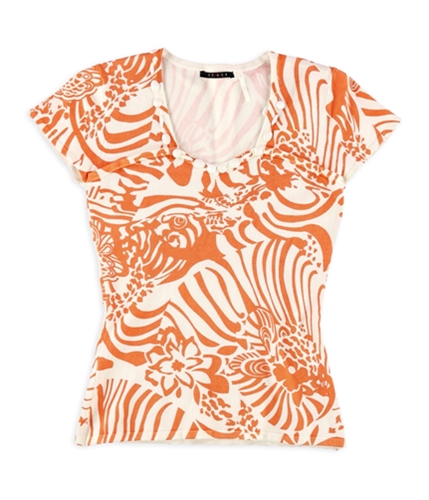Cyrus Womens Floral Basic T-Shirt orange L