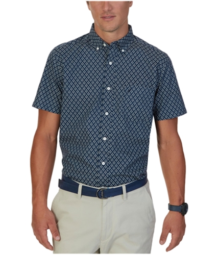 Nautica Mens Graphic Print Button Up Shirt marineblue L