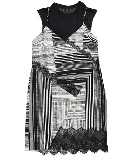 GUESS Womens Aziz Lace Trim A-line Slip Dress ravenstripejetblk XS