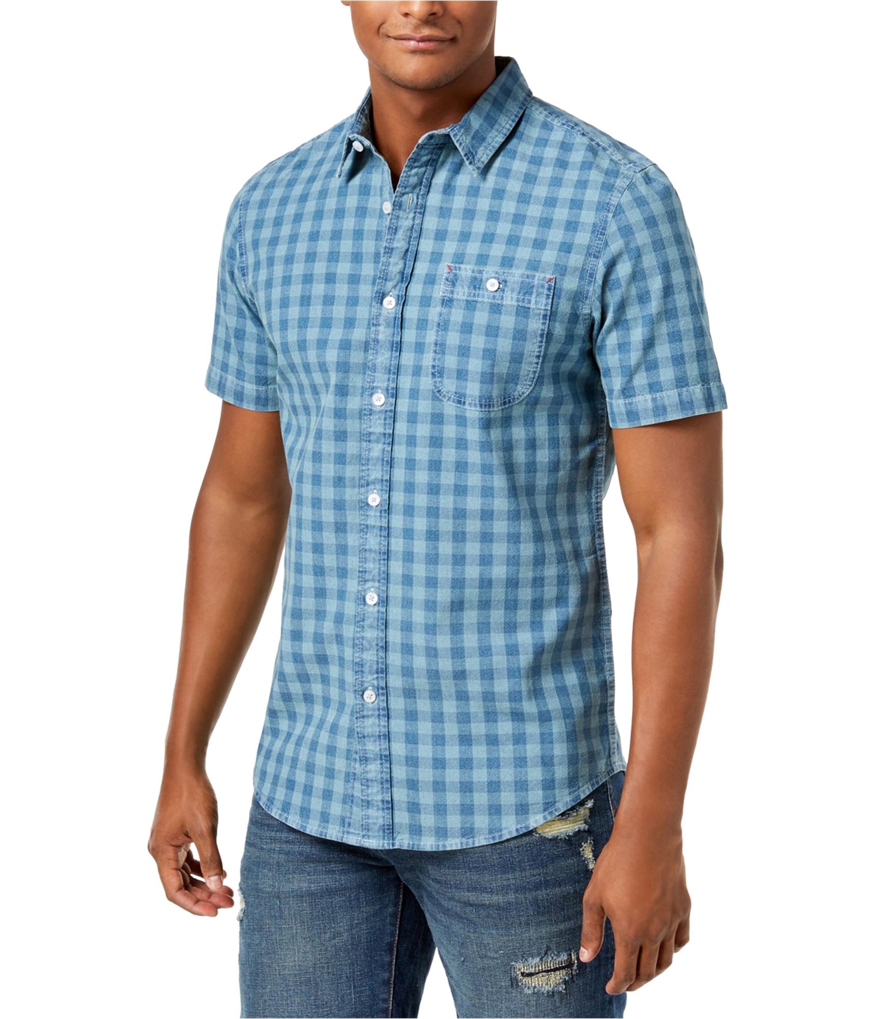 American Rag Mens Checkered Button Up Shirt, Blue, Small 732994032896 ...