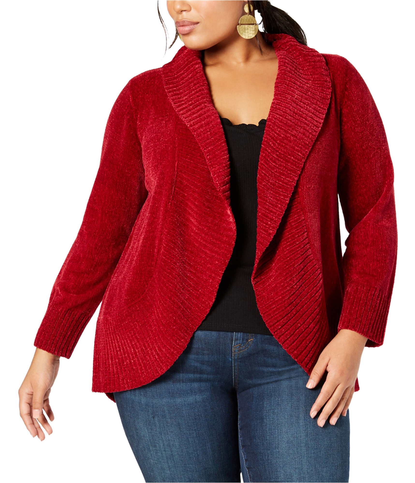 red chenille cardigan