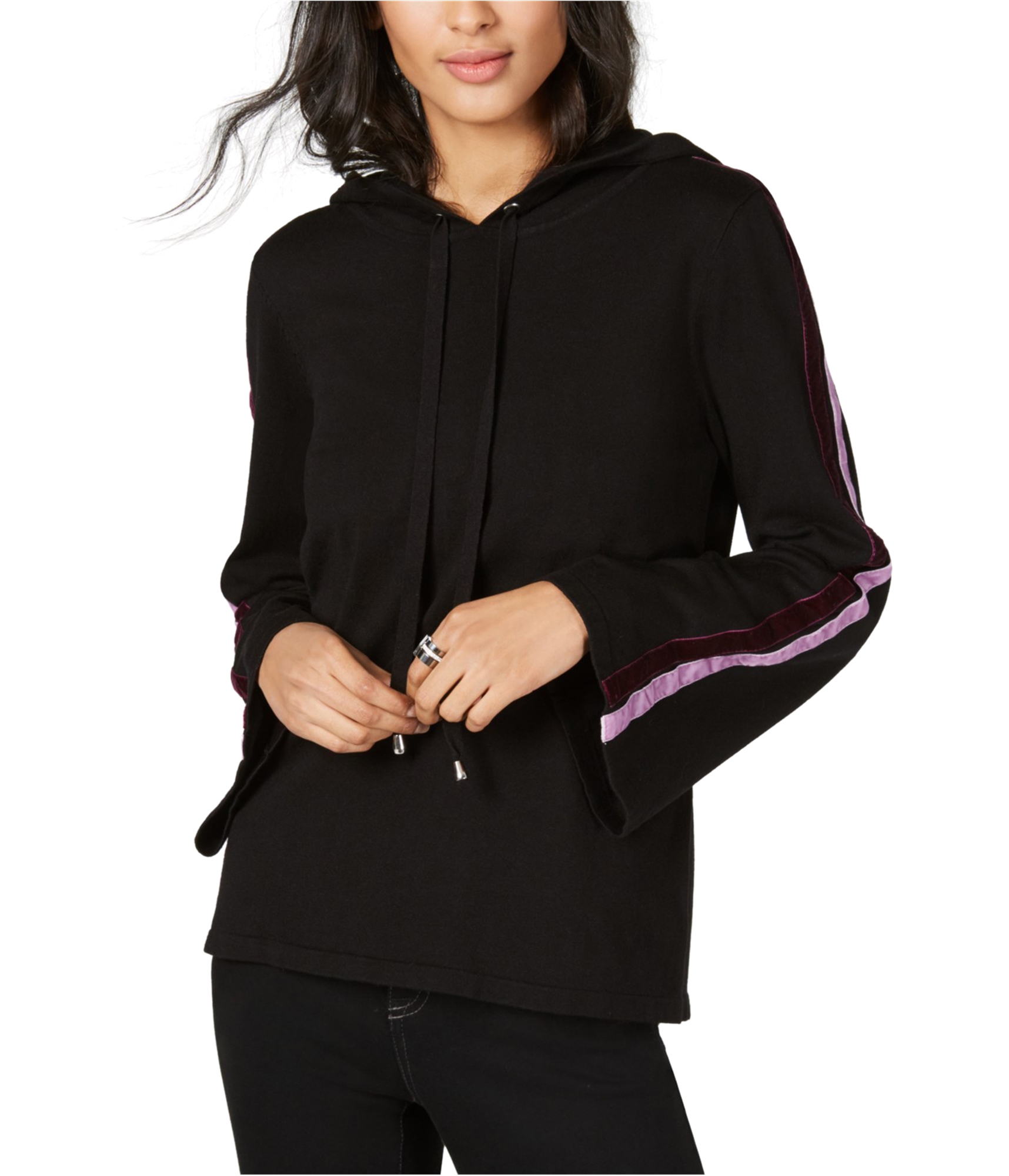 I-N-C Womens Velvet Stripe Hoodie Sweatshirt, Black, Medium | eBay