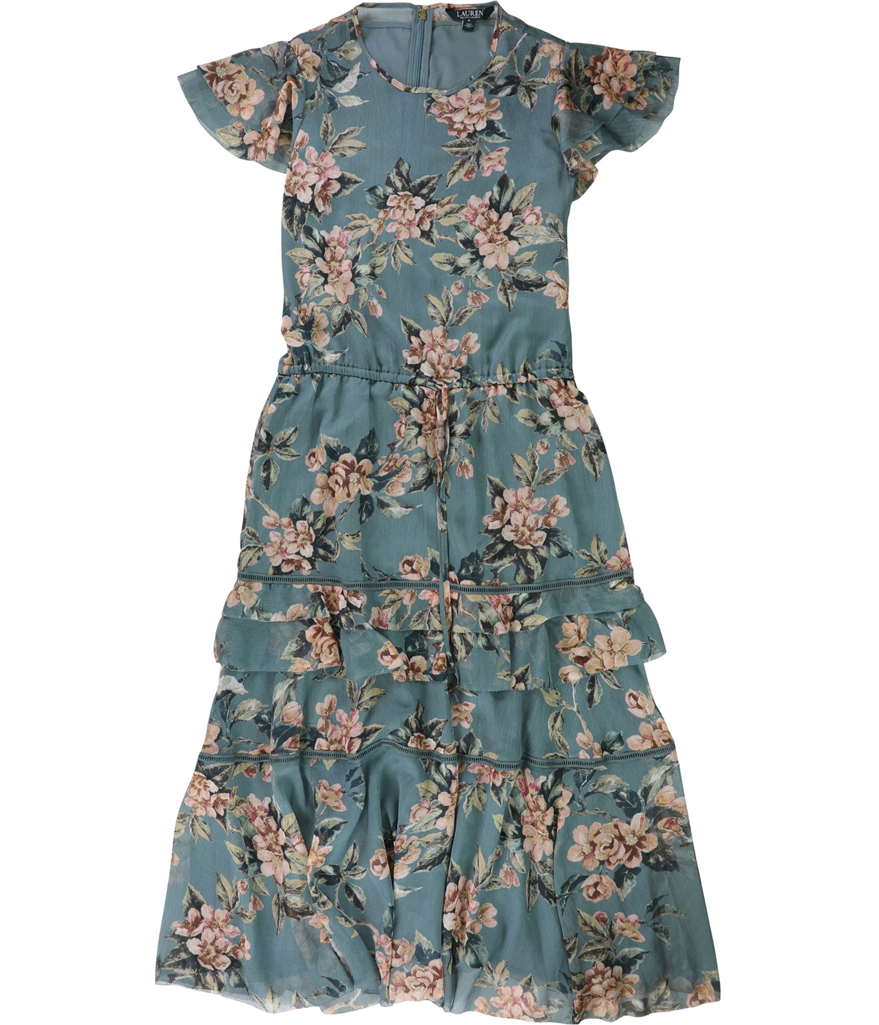 Ralph Lauren Womens Floral Ruffled Maxi Dress, Blue, 4 | eBay