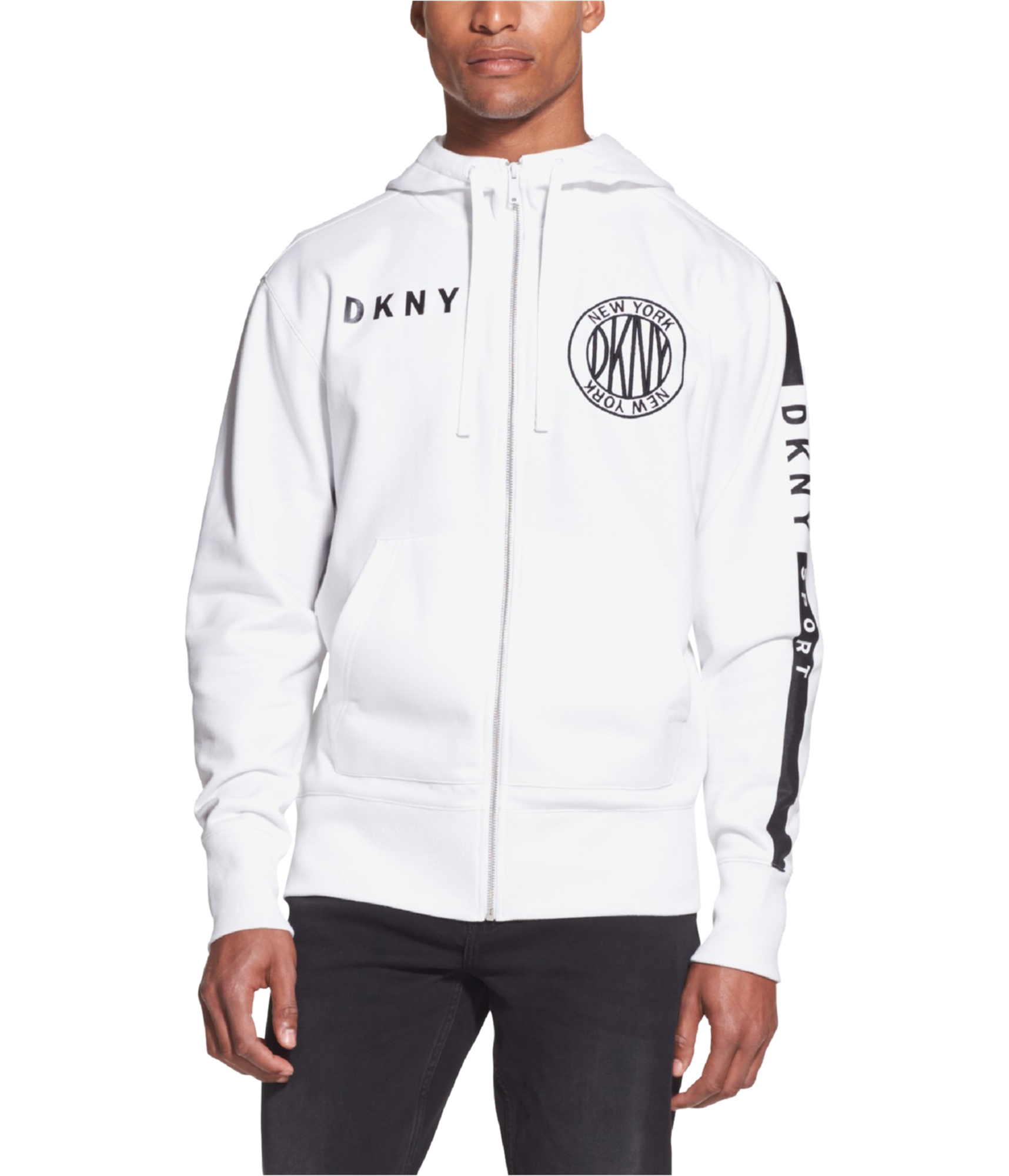 DKNY Mens Logo Hoodie Sweatshirt, White, Large | eBay