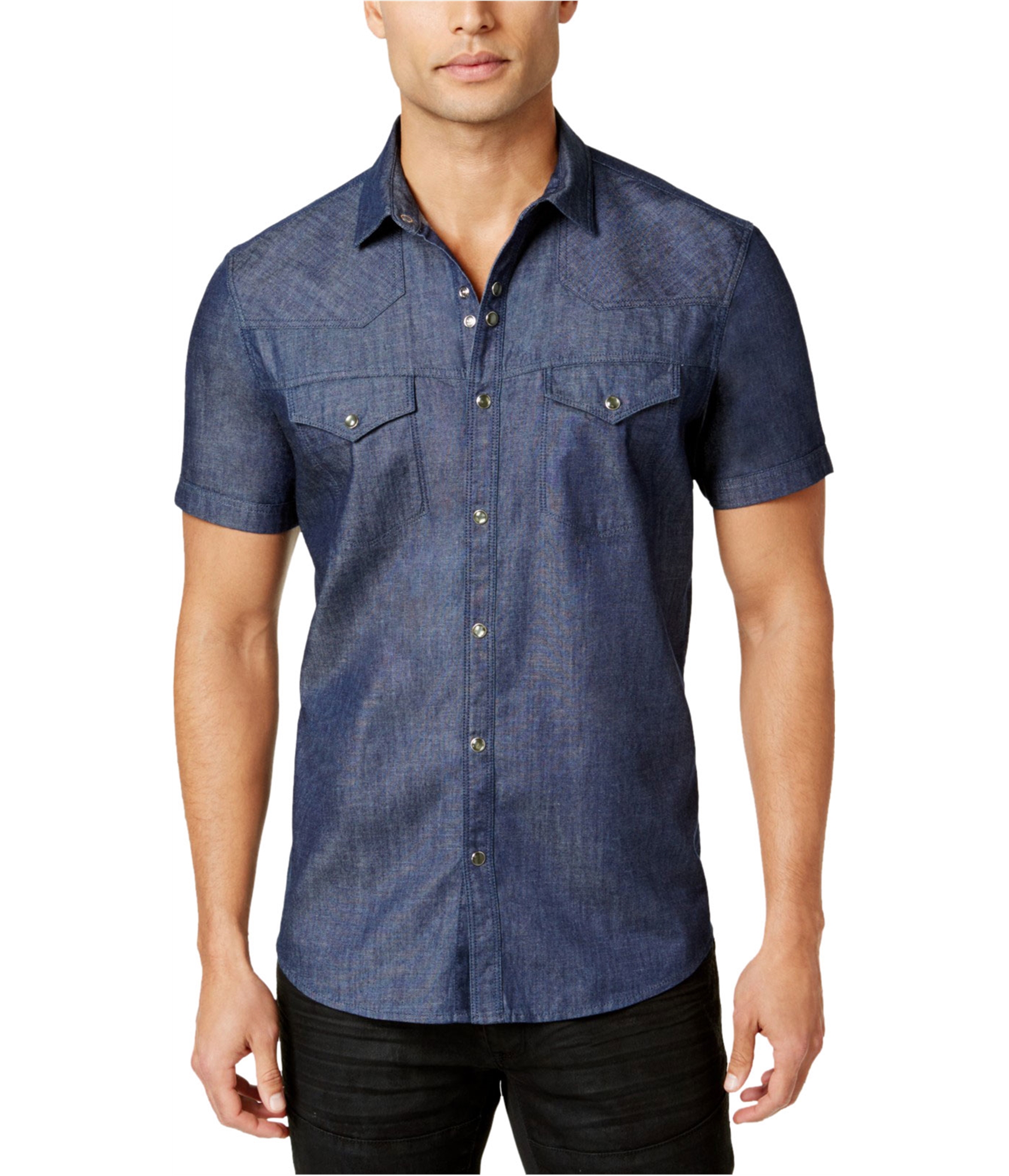 I-N-C Mens Denim Button Up Shirt, Blue, Large 706257326923 | eBay
