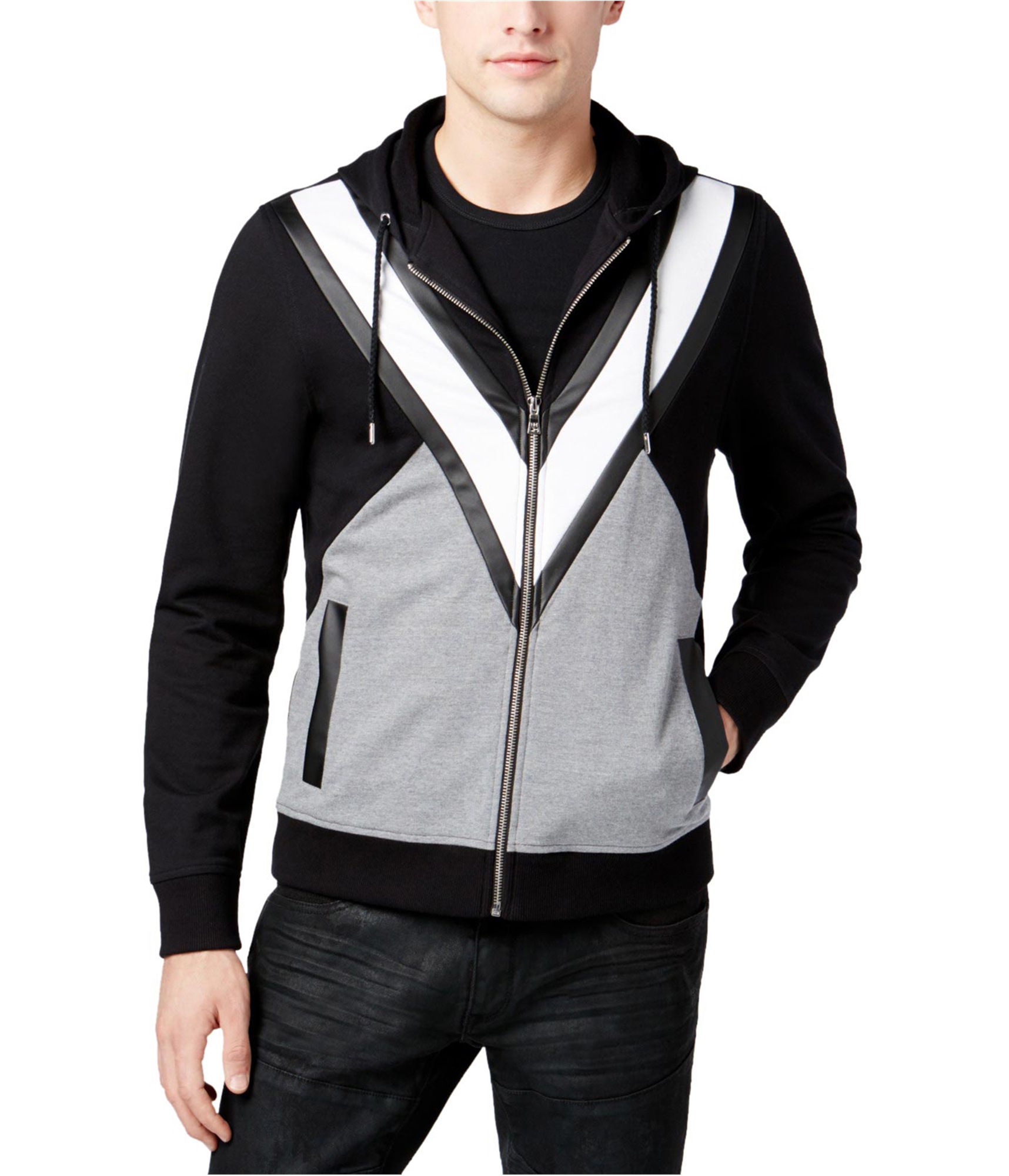 I-N-C Mens Colorblock Hoodie Sweatshirt, Black, X-Large | eBay